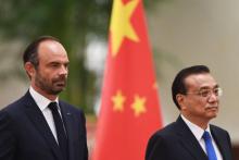 Le Premier ministre français Edouard Philippe et son homologue chinois Li Keqiang, à Pékin le 25 juin 2018.