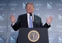 Le président américain Donald Trump s'exprime devant la Fédération nationale des commerces indépendants, à Washington, le 19 juin 2018