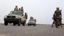 Des soldats soudanais membres de la coalition militaire menée par l'Arabie saoudite, le 7 juin 2018 près d'Al Jah, à 50 km du port de Hodeida, au Yémen