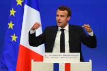 Emmanuel Macron lors de son discours devant le congrès de la Mutualité le 13 juin 2018 à Montpellier
