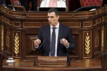 Pedro Sanchez prononce un discours devant le Parlement à Madrid, le 1er juin 2018