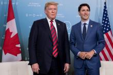 Le président américain Donald Trump et le Premier ministre canadien Justin Trudeau en marge d'un sommet du G7 le 8 juin