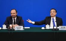 Le Premier Ministre chinois Li Keqiang aux côtés de son homologue français Edouard Philippe, le 25 juin 2018 à Pékin