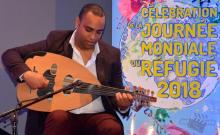 Photo fournie par le UNHCR le 19 juin 2018, montrant le musicien marocain Younes Fakher durant le concours "Refugees got talent" dans la capitale Rabat