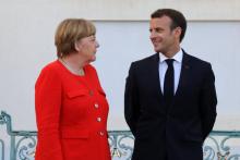 Le président français Emmanuel Macron et la chancelière allemande lors de leur conférence de presse à Meseber le 19 juin 2018.