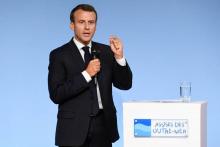 Le président français Emmanuel Macron aux Assises des Outre-Mer au palais de l'Élysée à Paris, le 28 juin 2018