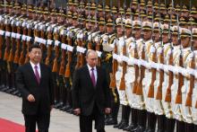 Vladimir Poutine en visite officielle en Chine, le 8 juin 2018 à Pékin