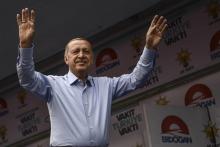 Le président turc Recep Tayyip Erdogan lors d'un meeting à Istanbul le 23 juin 2018