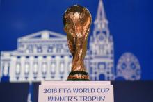 Le trophée de la coupe du monde exposé à Moscou le 13 juin 2018