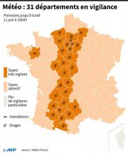 Carte de vigilance de Météo France pour mercredi 6 juin