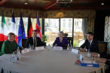 La chancelière allemande Angela Merkel, le président français Emmanuel Macron, la Première Ministre Theresa May et le Président du Conseil Giuseppe Conte se rencontrent avant le sommet du G7 à La Malb