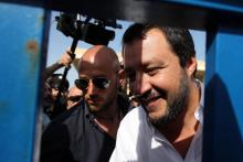 Le leader d'extrême droite et nouveau ministre italien de l'Intérieur Matteo Salvini en visite dans un centre d'accueil pour réfugiés à Pozzallo en Sicile le 3 juin 208