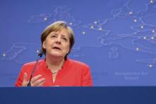 Angela Merkel donne une conférence de presse à Bruxelles, le 29 juin 2018