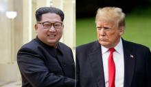Montage réalisé le 24 mai 2018 de photos de Kim Jong Un (photo fournie le 4 mai par l'agence KCNA) et Donald Trump (le 23 mai à Washington)