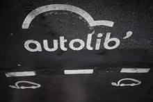 Le logo du service d'autopartage AutoLib de Paris en grave déficit. Photo prise le 10 juillet 2017