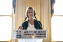 Françoise Nyssen, le 5 juin 2018, lors de la conférence de presse sur la réforme de l'audiovisuel public