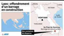 Carte du Laos localisant la construction d'un barrage hydroélectrique qui s'est effondré