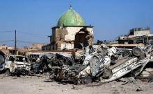 Photo prise le 9 juillet 2018 montrant le dome de la mosquée Al-Nouri, détruite, dans la vieille ville de Mossoul, dans le nord de l'Irak
