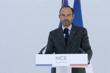 Le Premier ministre Edouard Philippe, le 14 juillet 2018 à Nice, lors d'un hommage aux 86 personnes tuées lors de lattentat du 14 juillet 2016 sur la Promenade des Anglais