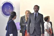 Le Premier ministre Edouard Philippe au siège de la DGSI à Levallois-Perret le 13 juillet 2018