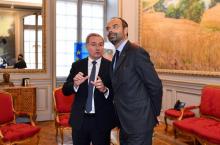 Le Premier ministre Edouard Philippe et le maire de Toulouse Jean-Luc Moudenc, à Toulouse, le 06 juin 2018