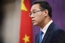 Le porte-parole du ministère chinois du Commerce, Gao Feng, lors d'une conférence de presse à Pékin, le 5 juillet 2018