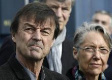 Nicolas Hulot et Elisabeth Borne, ministres de la Transition écologique et des Transports, à Bonneuil-sur-Marne en banlieue parisienne, le 16 avril 2018