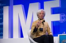 Christine Lagarde, directrice générale du FMI, lors d'une conférence au siège de l'institution, à Washington, le 19 avril 2018