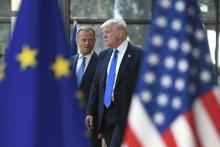 Le président du Conseil européen Donald Tusk (d) et le président américain Donald Trump (g) à Bruxel