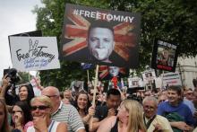 Manifestation pour la libération de l'ex-chef d'un groupe d'extrême droite, Tommy Robinson, le 9 juin 2018 à Londres