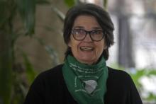 La sociologue argentine Elsa Schvartzman, professeur à l'université de Buenos Aires et chef de file de la campagne en faveur de la légalisation de l'avortement en Argentine, le 11 juillet 2018 lors d'