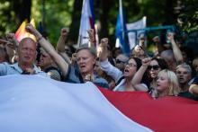 Manifestation contre la réforme judiciaire devant le Sénat polonais à Varsovie, le 24 juillet 2018