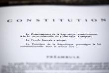 Le préambule de la Constitution française de 1958 visible au Conseil Constititionnel, le 21 juin 2018 à Paris