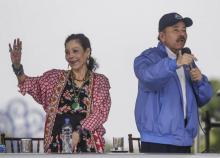 Le président Daniel Ortega et sa femme, la vice-présidente Rosario Murillo, lors d'un rassemblement de leurs partisans, le 7 juillet 2018 à Managua, au Nicaragua