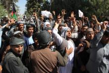 Manifestation à Maimana, dans le nord-ouest de l'Afghanistan, contre l'arrestation d'un puissant chef de guerre , le 4 juillet 2018