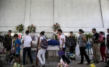 Les funérailles du militant écologiste philippin Ruben Arzaga, le 28 septembre 2017 à El Nido, membre du Palawan NGO Network Inc, abattu d'une balle dans la tête en s'approchant d'un site illégal d'ab