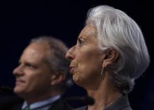 Alejandro Werner,un des responsables du Fonds monétaire international, et sa directrice Christine Lagarde à Washington aux Etats-Unis, le 14 juin 2018