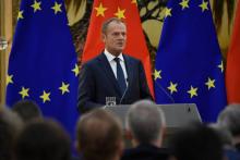 Le président du Conseil européen Donald Tusk lors d'une conférence de presse à Pékin le 16 juillet 2018