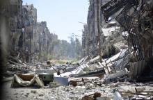 Une vue générale des destructions dans le camp de Yarmouk le 6 avril 2015