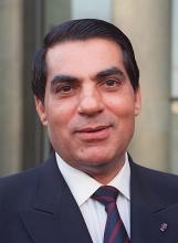 L'ex-dictateur tunisien Zine el-Abidine Ben Ali, accusé dans deux procès pour les victimes de la révolution en Tunisie, le 15 novembre 1989 à Paris