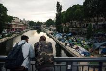 Camp de migrants installé le long du canal Saint-Martin à Paris, le 4 juin 2018