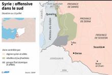 Carte du sud de la Syrie faisant le point sur l'offensive du régime