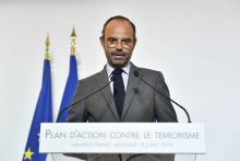 Le Premier ministre Edouard Philippe dévoile le contenu du nouveau plan d'action contre le terrorisme au siège de la DGSI le 13 juillet 2018 à Levallois-Perret