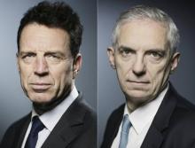Combo des deux candidats à la présidence du Medef, de gauche à droite: Geoffroy Roux de Bezieux et Alexandre Saubot