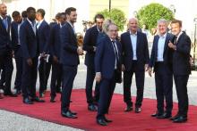 Emmanuel Macron accueille les Bleus à l'Elysée, le 16 juillet 2018