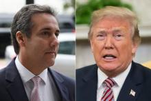 Combinaison de photos réalisée le 20 juillet 2018, Michael Cohen, ex-avocat personnel de Donald Trump à gauche et le président américain à droite