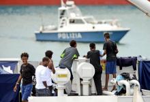 Migrants secourus à bord du Diciotti dans le port de Catane, en Sicile, le 23 août 2018