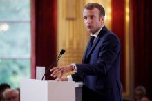 Le président français Emmanuel Macron s'exprime devant les ambassadeurs français, le 27 août 2018 à l'Elysée