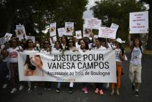Plusieurs centaines de travailleurs sexuels et militants LGBT défilent le 24 août 2018 jusqu'au Bois de Boulogne où Vanesa Campos, une prostituée a été tuée par plusieurs hommes dans la nuit du 16 au 