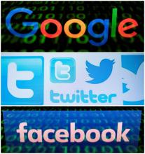 Composition de photos avec les logos de Google, Facebook et Twitter